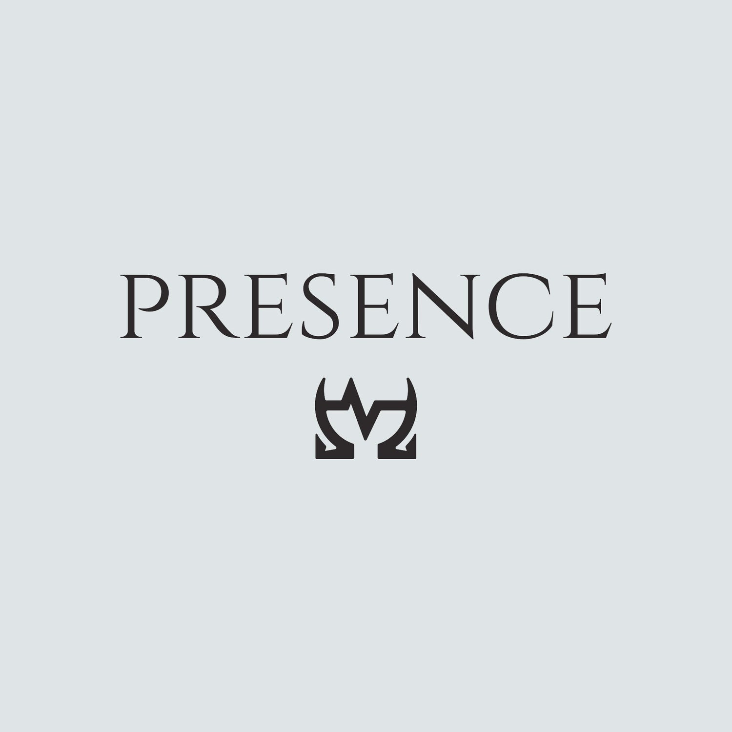 Presence by OHMYN — centered wordmark with OHMYN symbol beneath, representing internal state and conscious awareness